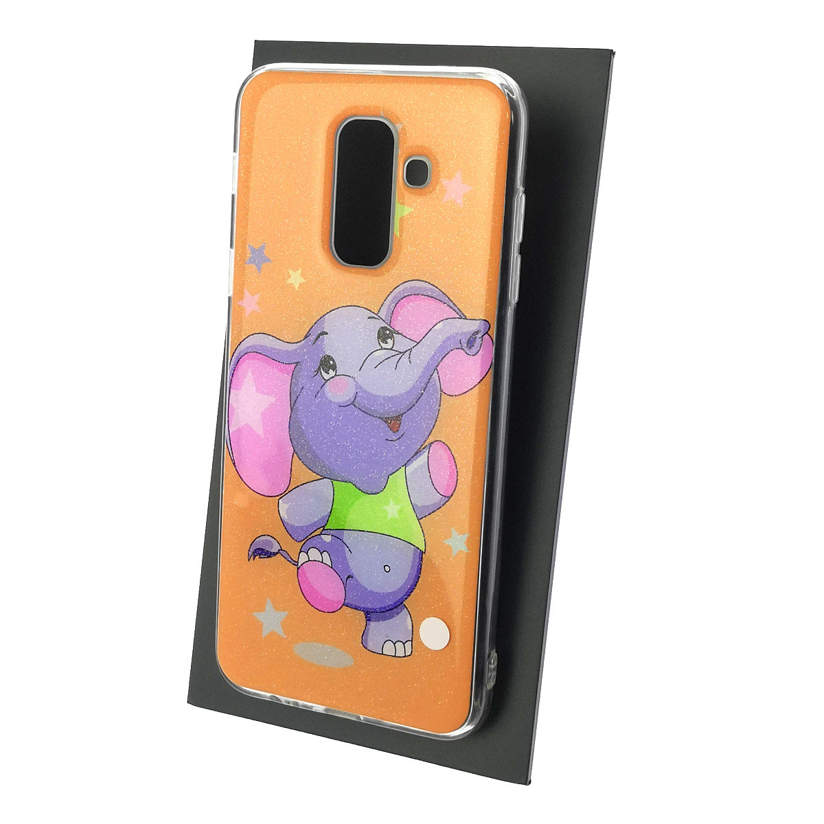 Чехол накладка для SAMSUNG Galaxy J8 2018 (SM-J810), силикон, блестки, глянцевый, рисунок Мультяшный слоник и звездочки Чехол накладка для SAMSUNG Galaxy J8 2018 (SM-J810), силикон, блестки, глянцевый, рисунок Мультяшный слоник и звездочки