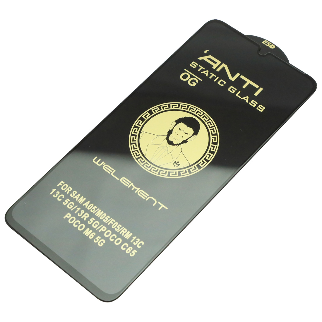 Защитное антистатическое стекло WELEMENT OG ESD для XIAOMI Redmi 13C, Redmi 13R, POCO C65, Poco M6 5G, HUAWEI Y72s, Samsung A05, цвет окантовки черный