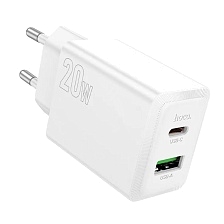 СЗУ (Сетевое зарядное устройство) HOCO N69 Nuevo, 1 USB Type C, 1 USB A, PD20W, QC3.0, цвет белый