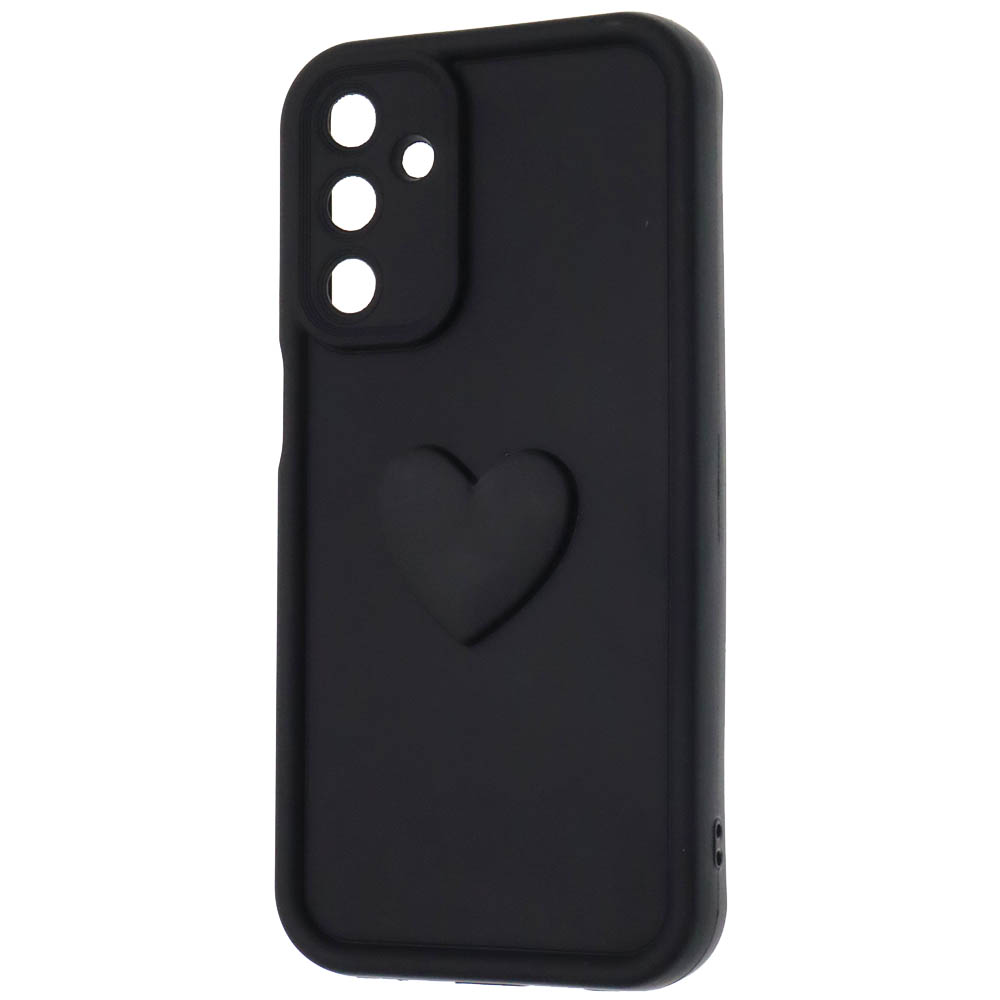 Чехол накладка для SAMSUNG GALAXY A15, силикон, 3D сердце, защита камеры, бортики, цвет черный Чехол накладка для SAMSUNG GALAXY A15, силикон, 3D сердце, защита камеры, бортики, цвет черный