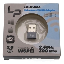 Wi-Fi адаптер LP-UW06, скорость 300 Мб/с, 2.4 ГГц, цвет черный