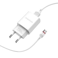 СЗУ (Сетевое зарядное устройство) BOROFONE BA20A Sharp с кабелем USB Type C, 2.1А, длина 1 метр, цвет белый СЗУ (Сетевое зарядное устройство) BOROFONE BA20A Sharp с кабелем USB Type C, 2.1А, длина 1 метр, цвет белый