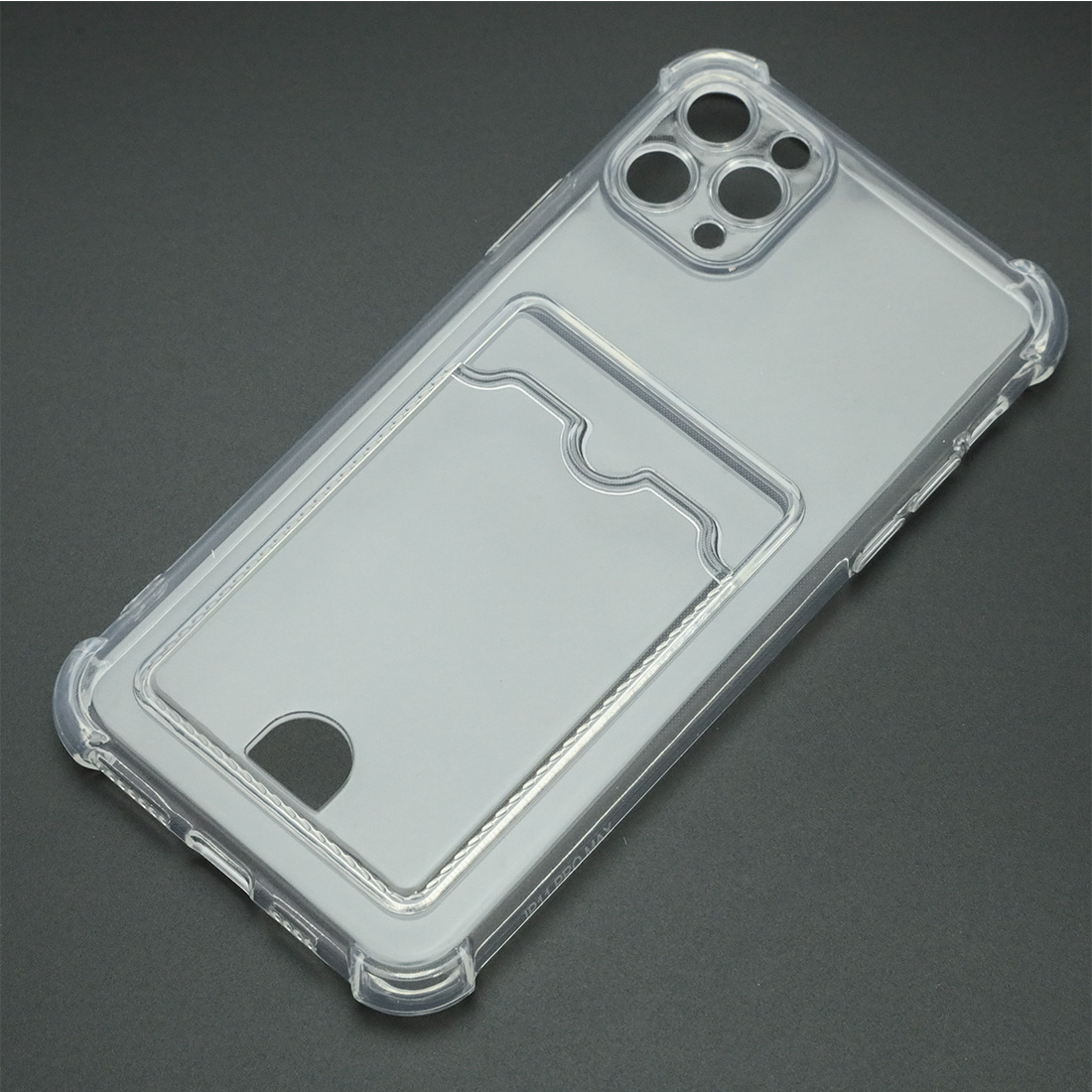 Чехол накладка CARD CASE для APPLE iPhone 11 Pro Max, силикон, усиленные края, отдел для карт, защита камеры, цвет прозрачный