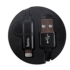 HOCO U23 USB дата-кабель рулетка 2 в 1 Micro-USB + Lightning 8 pin, цвет чёрный. HOCO U23 USB дата-кабель рулетка 2 в 1 Micro-USB + Lightning 8 pin, цвет чёрный.