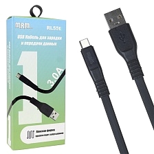 USB Дата кабель MRM RL55t Type C, силикон, плоский, длина 1 метр, 3.0A, цвет черный USB Дата кабель MRM RL55t Type C, силикон, плоский, длина 1 метр, 3.0A, цвет черный