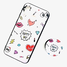 Чехол накладка для SAMSUNG Galaxy A40 (SM-A405), силикон, с поп сокетом, рисунок Happy Day.