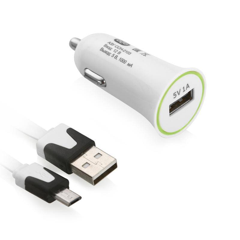 Автомобильное зарядное устройство OLTO 1A, с кабелем micro USB, цвет белый, CCH-2103 (УЦЕНКА) Автомобильное зарядное устройство OLTO 1A, с кабелем micro USB, цвет белый, CCH-2103 (УЦЕНКА)