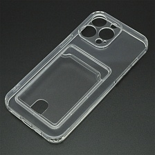 Чехол накладка CARD CASE для APPLE iPhone 15 Pro Max, защита камеры, силикон, отдел для карт, цвет прозрачный