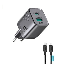 СЗУ (Сетевое зарядное устройство) QAYAN QHC-144 с кабелем USB Type C на Lightning 8 pin, 25W, PD25W, QC3.0, 1 Type C, 1 USB, GaN25W, длина 1.2 метра, цвет черный СЗУ (Сетевое зарядное устройство) QAYAN QHC-144 с кабелем USB Type C на Lightning 8 pin, 25W, PD25W, QC3.0, 1 Type C, 1 USB, GaN25W, длина 1.2 метра, цвет черный