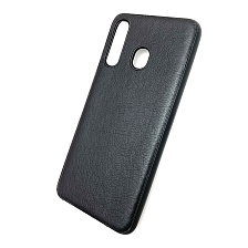 Чехол накладка для SAMSUNG Galaxy A30 (SM-A305), силикон, под кожу, с логотипом, цвет черный.