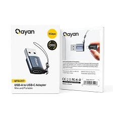 Адаптер, переходник OTG QAYAN QTG-217 USB Type C (мама) на USB A (папа), 5Gbps, цвет темно серебристый