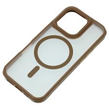Чехол накладка Sky Armor с поддержкой MagSafe для APPLE iPhone 16 Pro, сменные уголки для шнурка, прозрачный, цвет окантовки коричневый