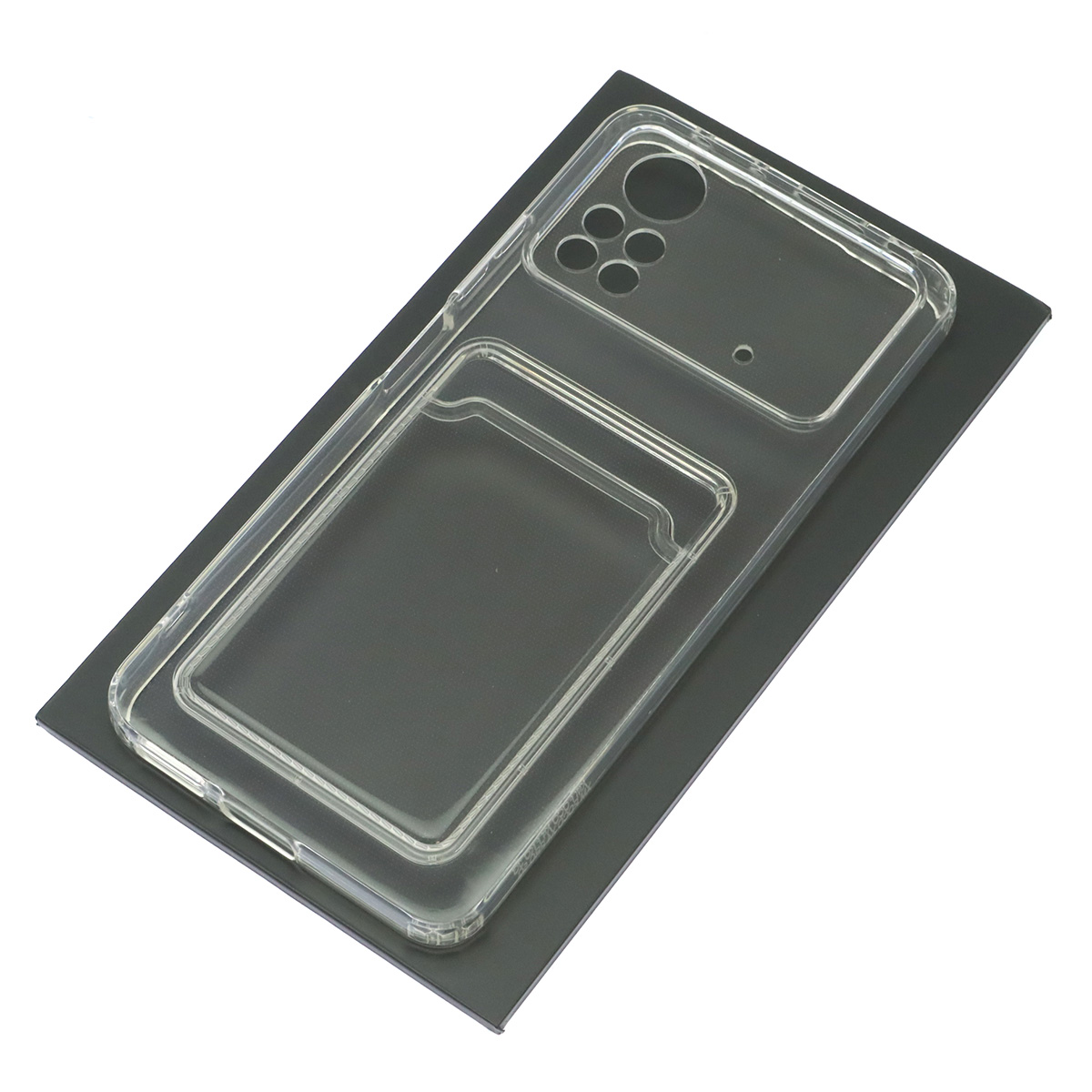 Чехол накладка CARD CASE для XIAOMI POCO X4 Pro 5G, силикон, отдел для карт, цвет прозрачный Чехол накладка CARD CASE для XIAOMI POCO X4 Pro 5G, силикон, отдел для карт, цвет прозрачный