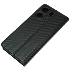 Чехол книжка CHESS для XIAOMI REDMI 13C, POCO C65, текстура карбон, визитница, цвет черный