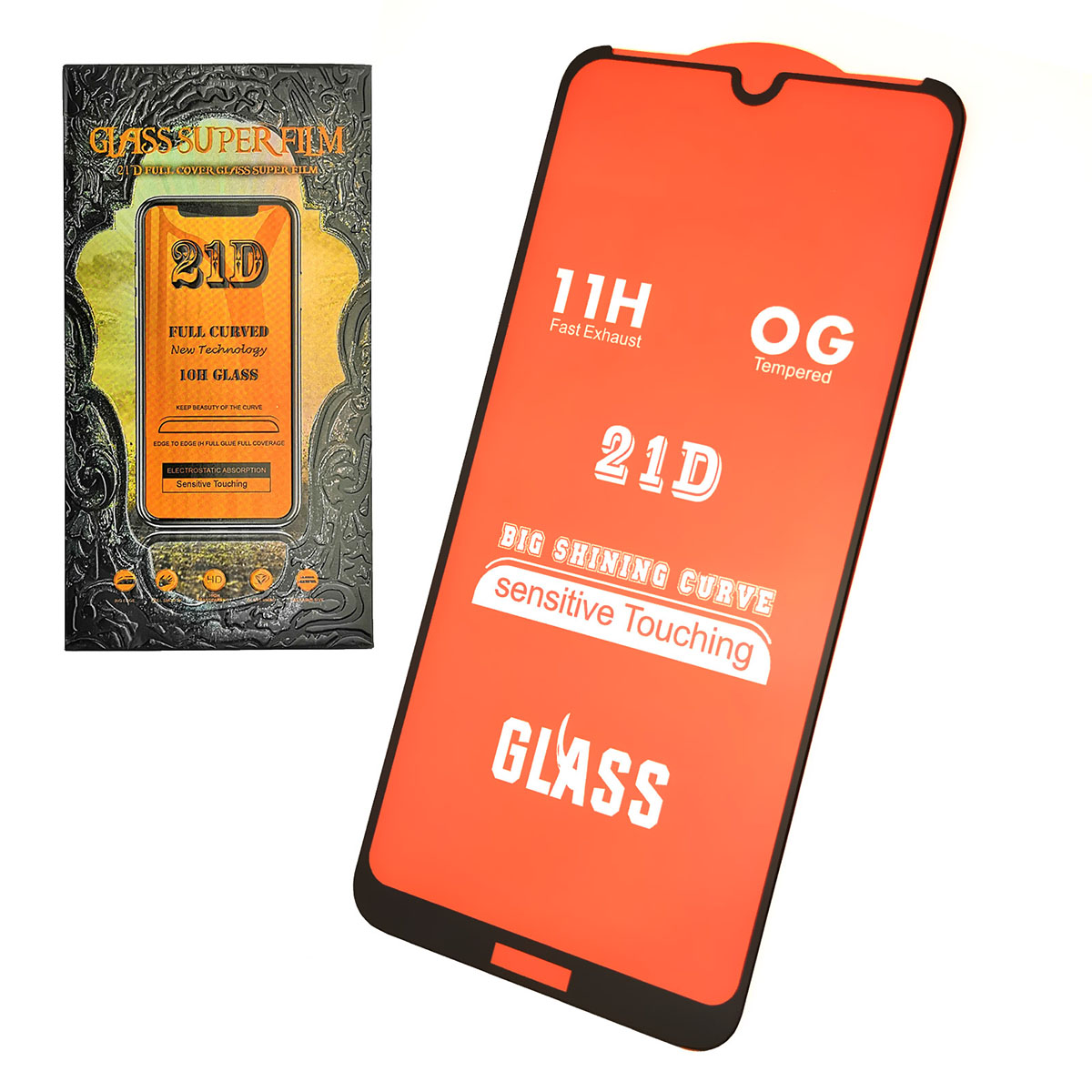 Защитное стекло 21D FULL GLUE для HUAWEI Y7 2019, Y7 Prime 2019, Y7 Pro 2019, Enjoy 9, цвет канта черный.
