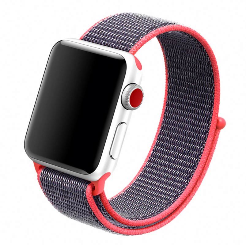 Ремешок для часов Apple Watch (42-44 мм), нейлон, цвет черно-розовый