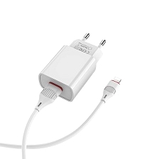 СЗУ (Сетевое зарядное устройство) BOROFONE BA20A Sharp с кабелем Lightning 8 pin, 2.1А, длина 1 метр, цвет белый СЗУ (Сетевое зарядное устройство) BOROFONE BA20A Sharp с кабелем Lightning 8 pin, 2.1А, длина 1 метр, цвет белый