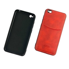 Чехол накладка для XIAOMI REDMI GO, силикон, визитница, экокожа, цвет красный.