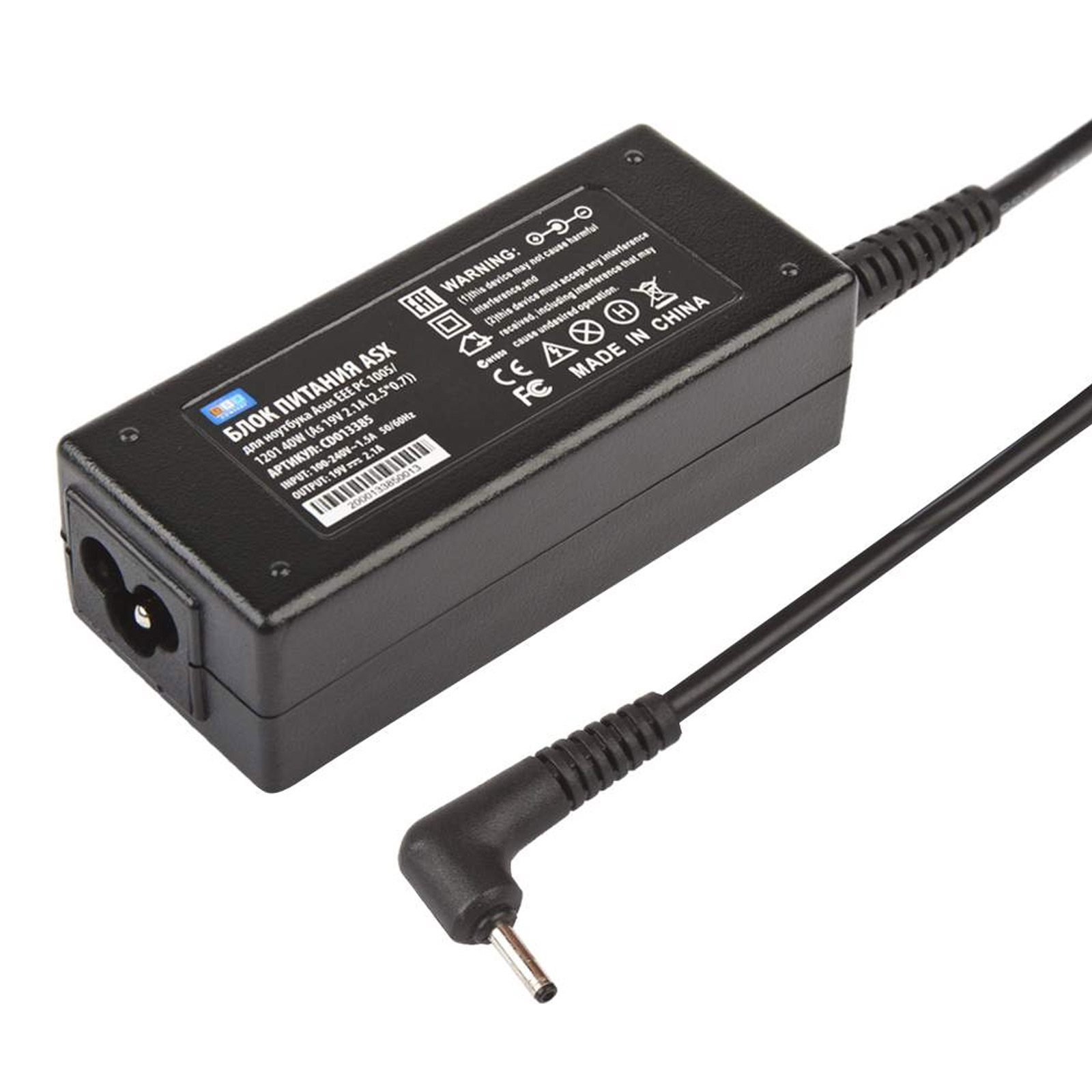 Блок питания ASX для ноутбука Asus EEE PC 1005/1201 40W (As 19V 2.1A (2.5*0.7)), цвет черный Блок питания ASX для ноутбука Asus EEE PC 1005/1201 40W (As 19V 2.1A (2.5*0.7)), цвет черный