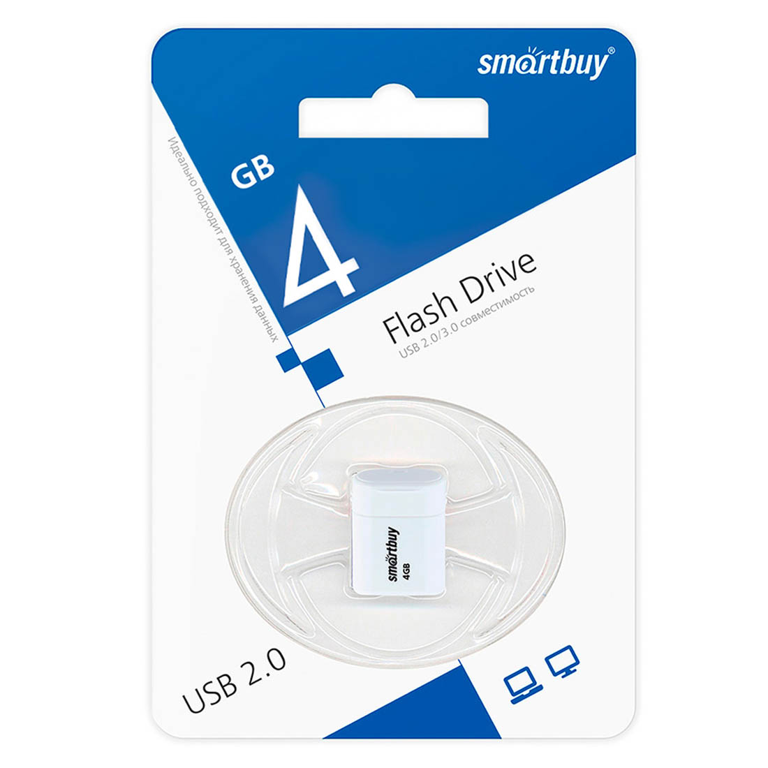 Флешка USB 2.0 4GB SMARTBUY Lara, цвет белый