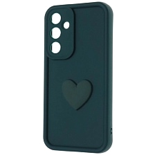 Чехол накладка для SAMSUNG Galaxy A55, силикон, 3D сердце, защита камеры, бортики, цвет темно зеленый