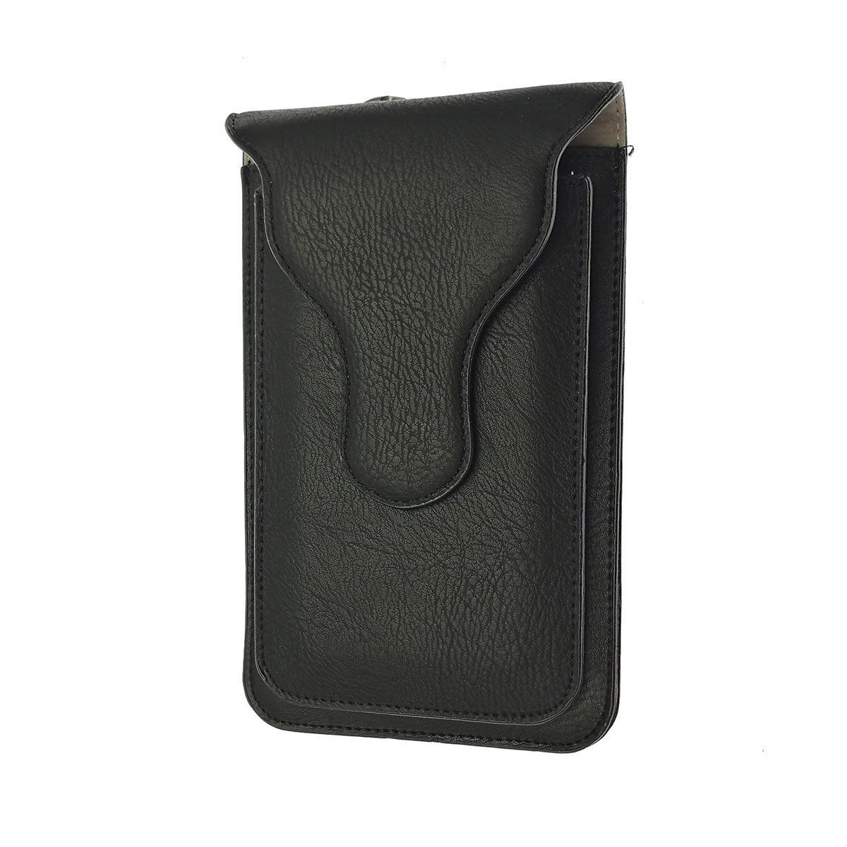 Чехол кобура на ремень для смартфонов, экокожа, карабин, визитница, цвет черный.