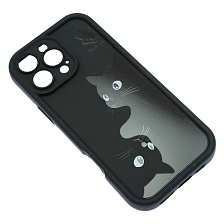 Чехол накладка для APPLE iPhone 16 Pro, силикон, защита камеры, бортики, рисунок 2 черных кота