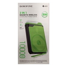 Внешний портативный аккумулятор, BOROFONE BJ69 Skillful, 10000 mAh, PD3.0, QC3.0, беспроводная зарядка, цвет черно зеленый (для чехла Magsafe) (распродажа -50%)