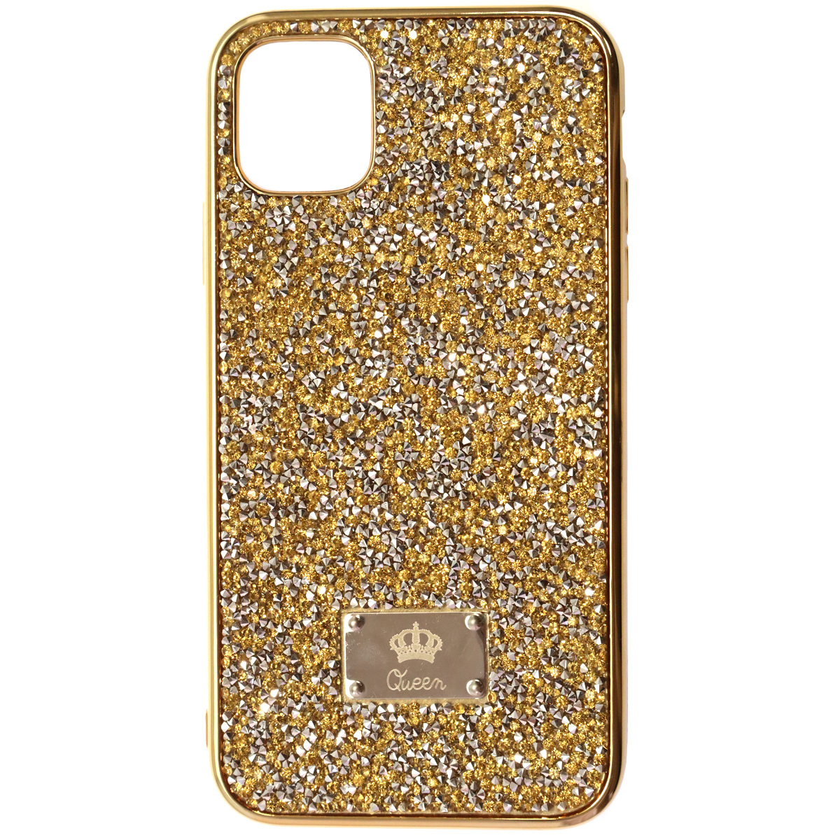 Чехол накладка Queen для APPLE iPhone 11, силикон, стразы, цвет золотистый