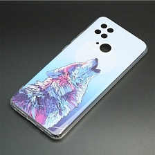 Чехол накладка для XIAOMI Redmi 10C, POCO C40, силикон, глянцевый, рисунок Волк воет на луну