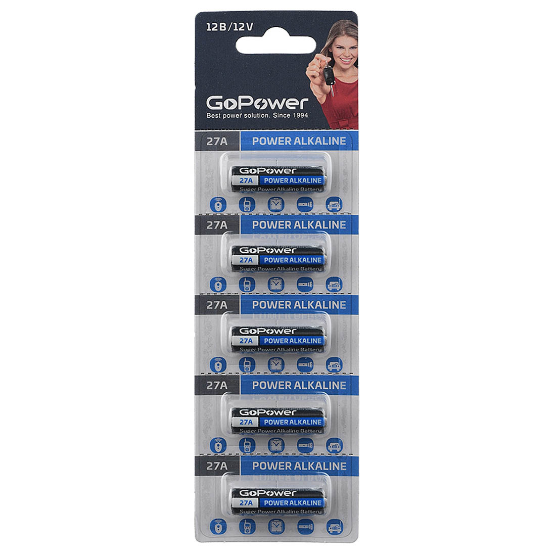 Батарейка GOPOWER LR27 / A27 / MN27 BL5 Alkaline 12V Батарейка GOPOWER LR27 / A27 / MN27 BL5 Alkaline 12V
