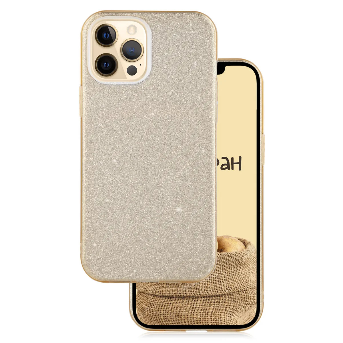 Чехол накладка Shine для APPLE iPhone 12 Pro MAX (6.7"), силикон, блестки, цвет золотистый Чехол накладка Shine для APPLE iPhone 12 Pro MAX (6.7"), силикон, блестки, цвет золотистый