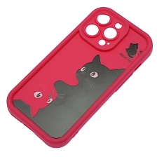 Чехол накладка для APPLE iPhone 13 Pro, силикон, защита камеры, бортики, рисунок черный и розовый кот