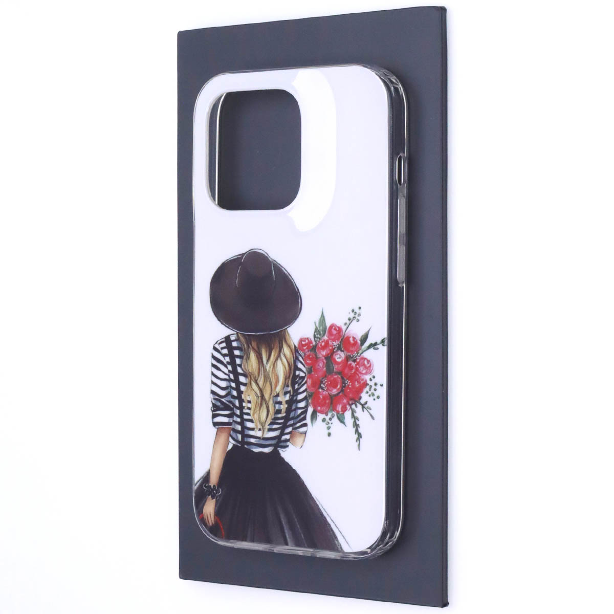 Чехол накладка для APPLE iPhone 14 Pro, силикон, рисунок Девушка с цветами