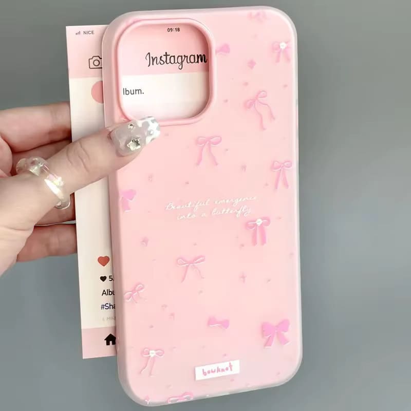 Чехол-накладка Jelly Bowknet для Apple iPhone 15 Pro Max, силиконовая, рисунок снежинки и бабочки, цвет розовый