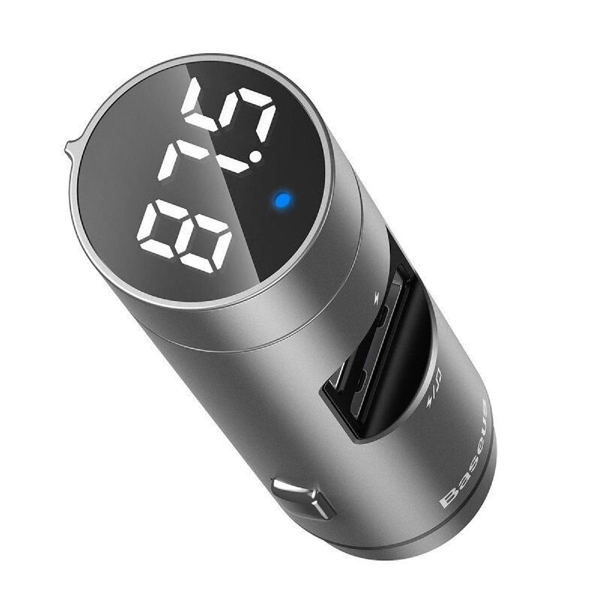 АЗУ (Автомобильное зарядное устройство) с FM-трансмиттером, 2 порта USB, Baseus Energy Column Car Wireless MP3, цвет серебристый (распродажа -50%)