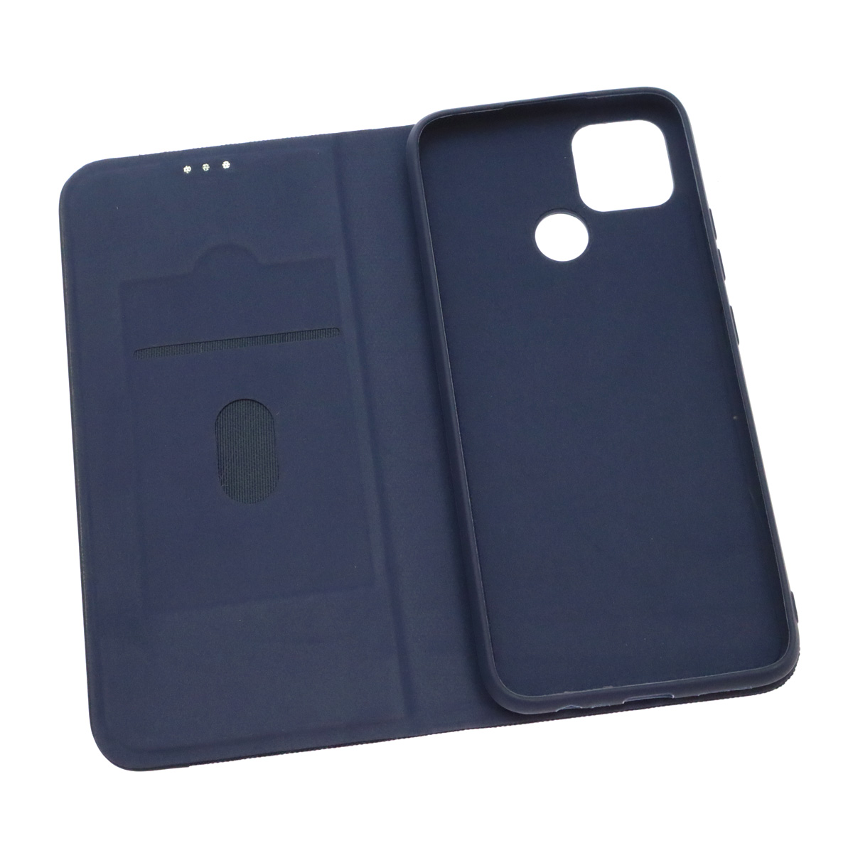Чехол книжка MESH для Realme C25, C25S, текстиль, силикон, бархат, визитница, цвет темно синий