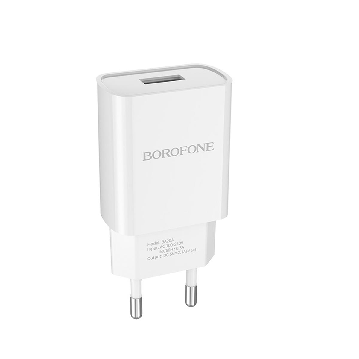 СЗУ (Сетевое зарядное устройство) BOROFONE BA20A Sharp с кабелем Lightning 8 pin, 2.1А, длина 1 метр, цвет белый