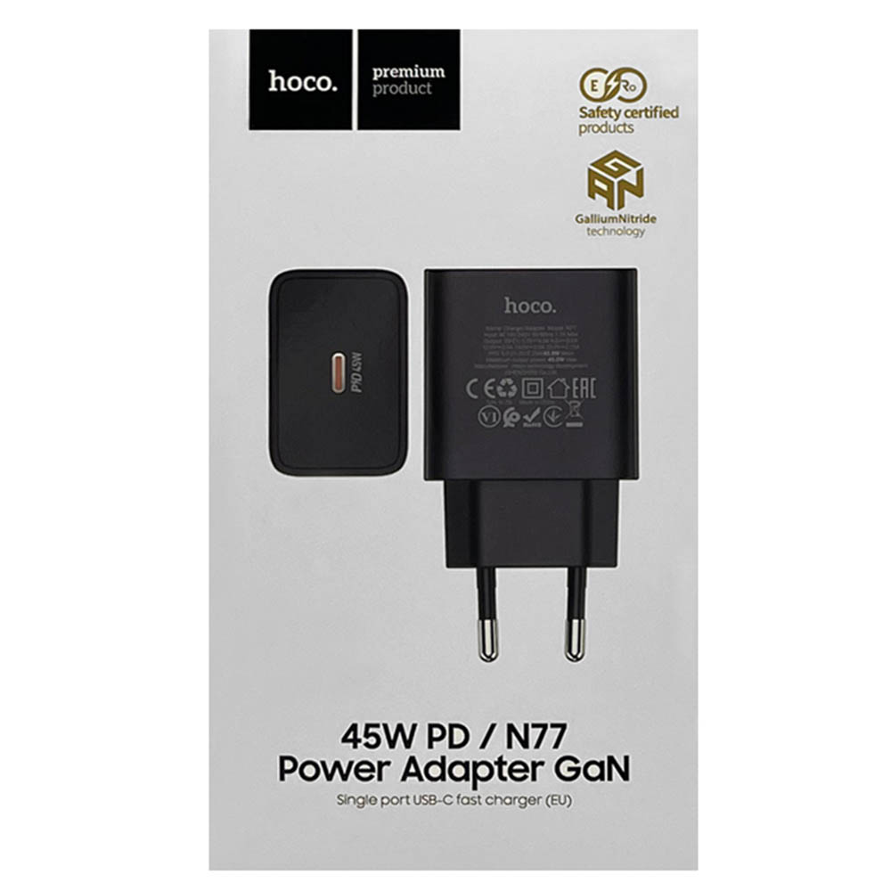 СЗУ (Сетевое зарядное устройство) HOCO N77 Star, GaN, 1 USB Type C, PD45W, цвет черный