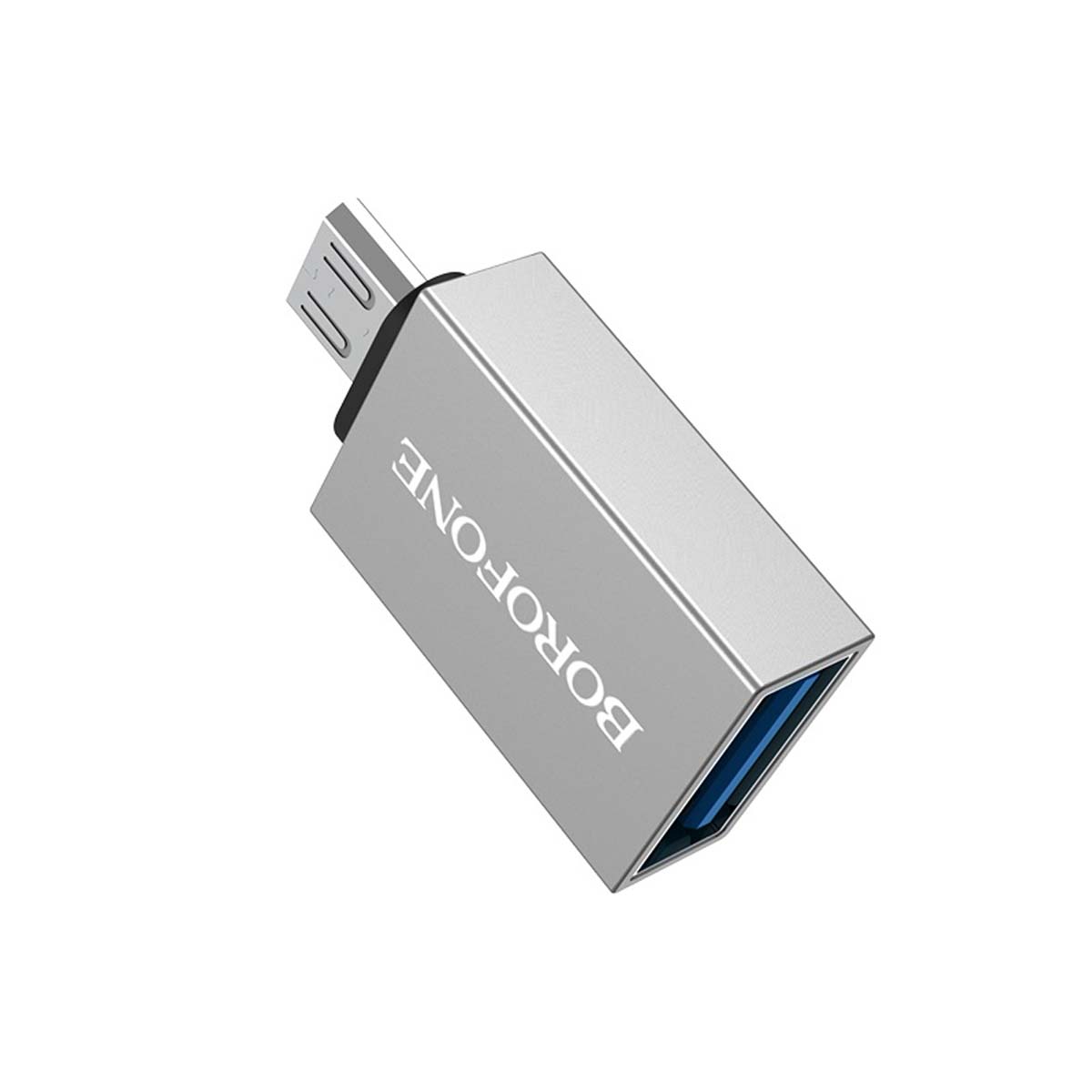 Адаптер, переходник, конвертер BOROFONE BV2 USB на Micro USB, поддержка OTG, USB3.0, цвет серебристый