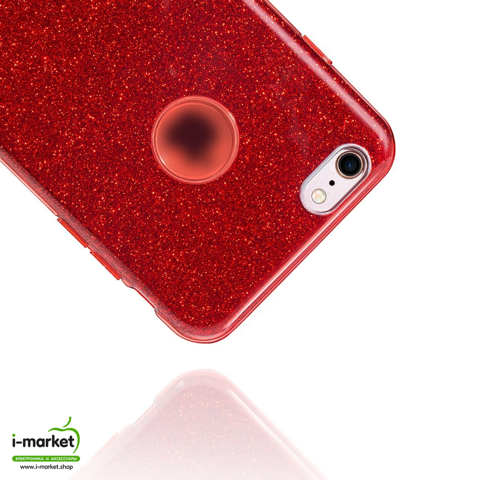 Чехол накладка Shine для APPLE iPhone 5G, 5S, SE, силикон, блестки, цвет красный