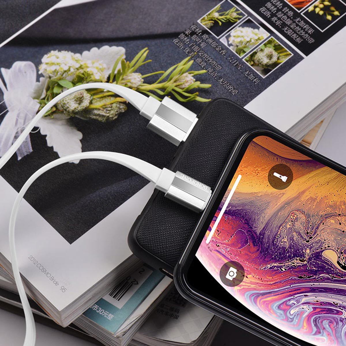 Кабель BOROFONE BU8 Glory APPLE Lightning 8 pin, 2.4A, длина 1.2 метра, силикон, плоский, цвет белый