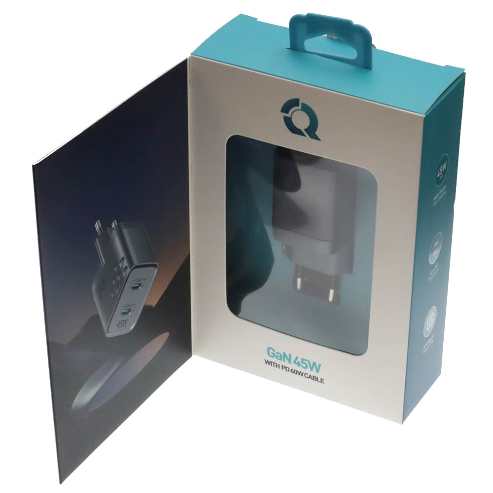 СЗУ (Сетевое зарядное устройство) QAYAN QHC-145 Gan45WKIT с кабелем USB Type C на USB Type C, 45W, 2 USB Type C, длина 1.2 метра, цвет темно серебристый СЗУ (Сетевое зарядное устройство) QAYAN QHC-145 Gan45WKIT с кабелем USB Type C на USB Type C, 45W, 2 USB Type C, длина 1.2 метра, цвет темно серебристый