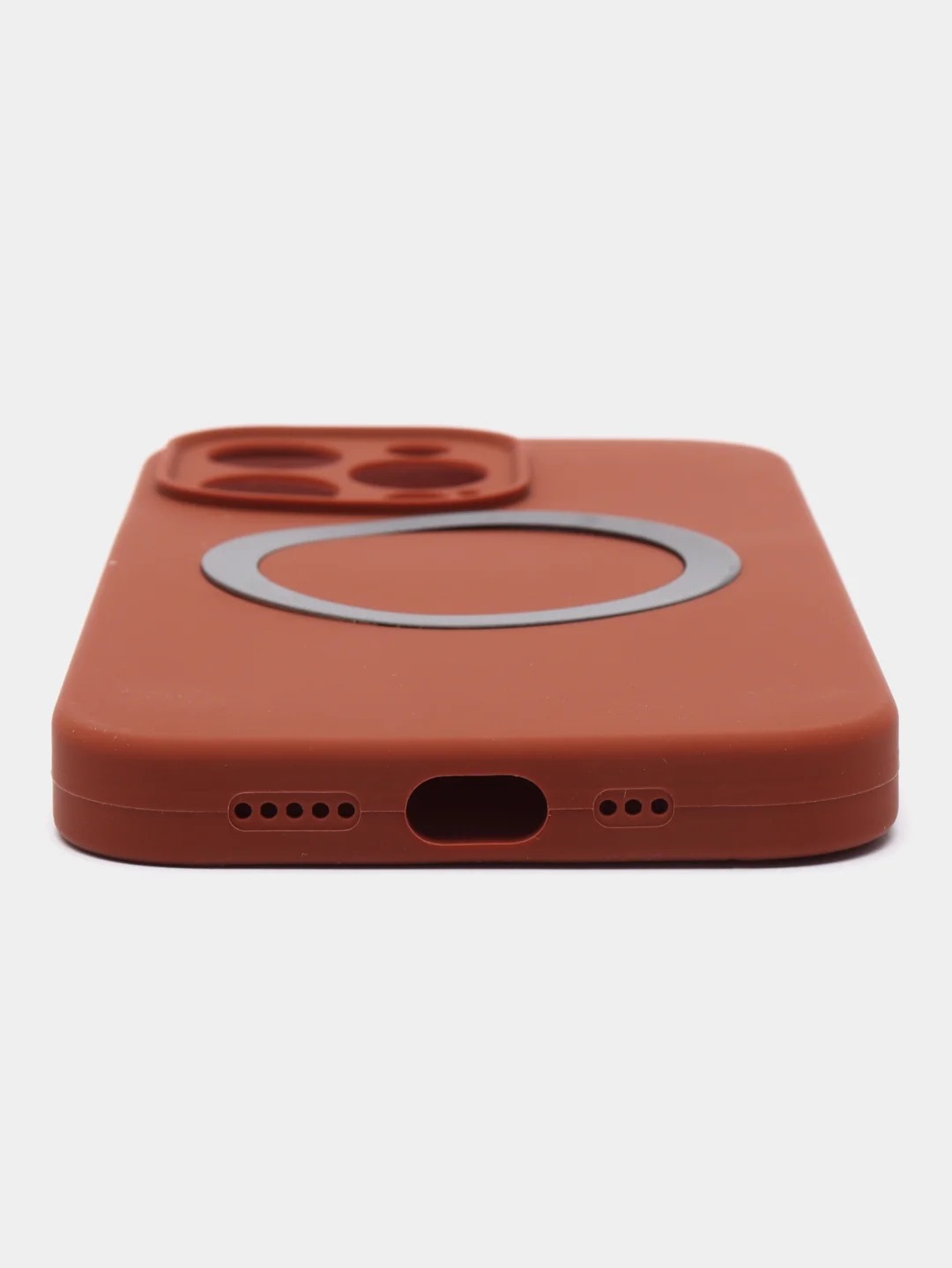 Чехол накладка Silicone Case для APPLE iPhone 13 Pro Max, с поддержкой MagSafe, защита камеры, силикон, бархат, цвет коричневый