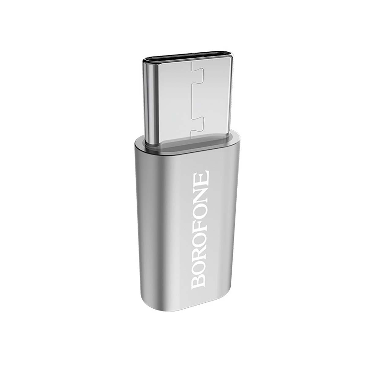 Адаптер, переходник, конвертер BOROFONE BV4 Micro USB на USB Type C, поддержка OTG, цвет серебристый