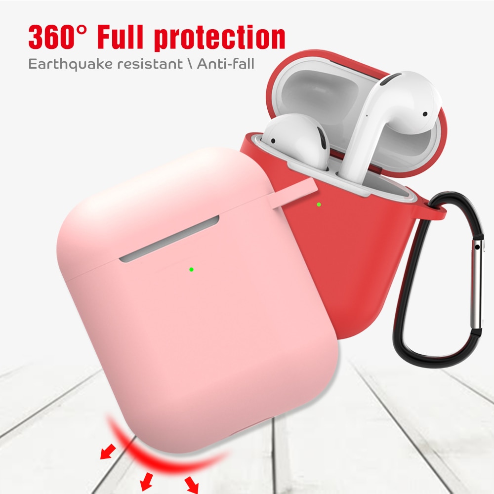 Чехол для беспроводных наушников APPLE AirPods силиконовый с карабином, цвет красный.