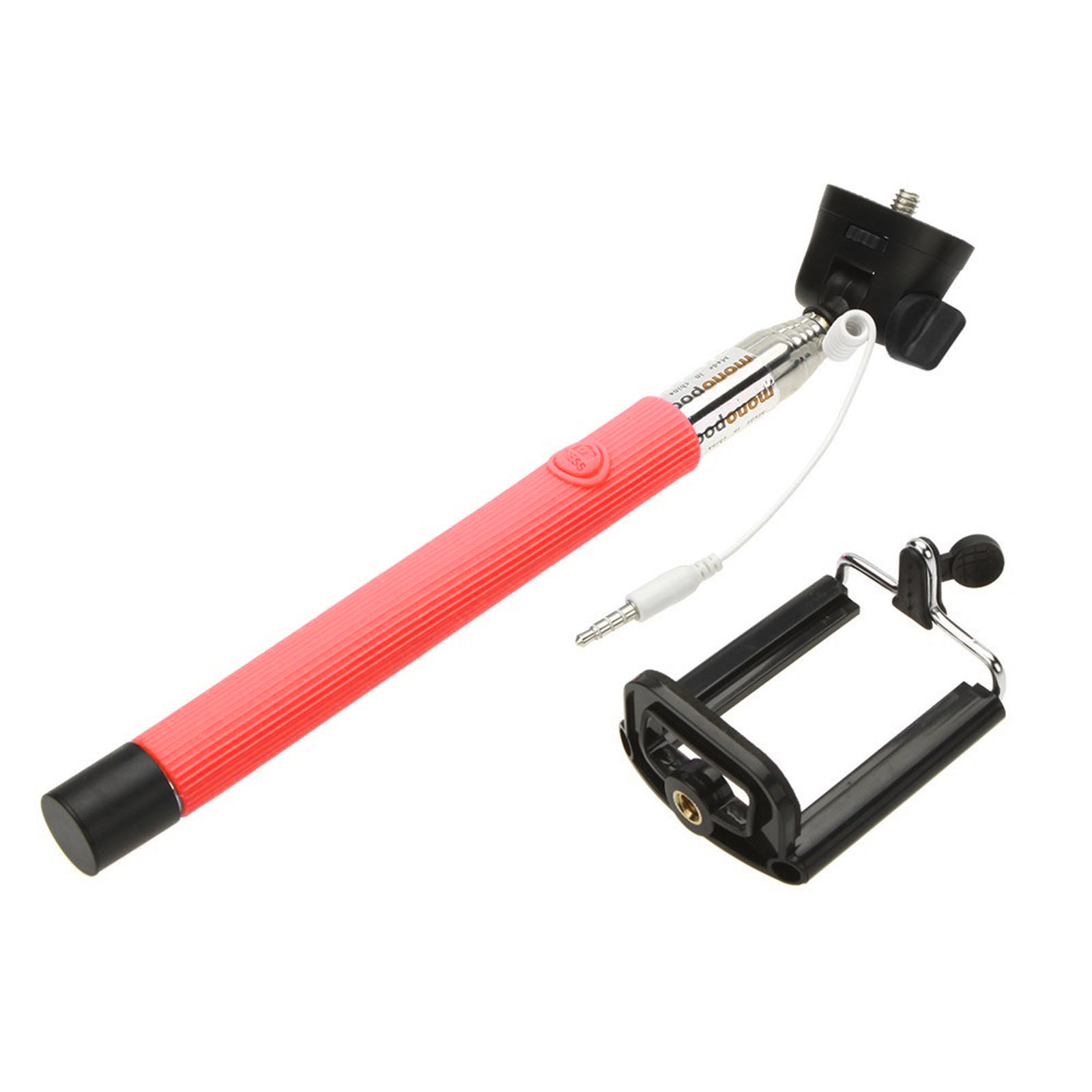 Проводной монопод A88, селфи палка, с проводом в разъем гарнитуры, с кнопкой на рукоятке, цвет красный