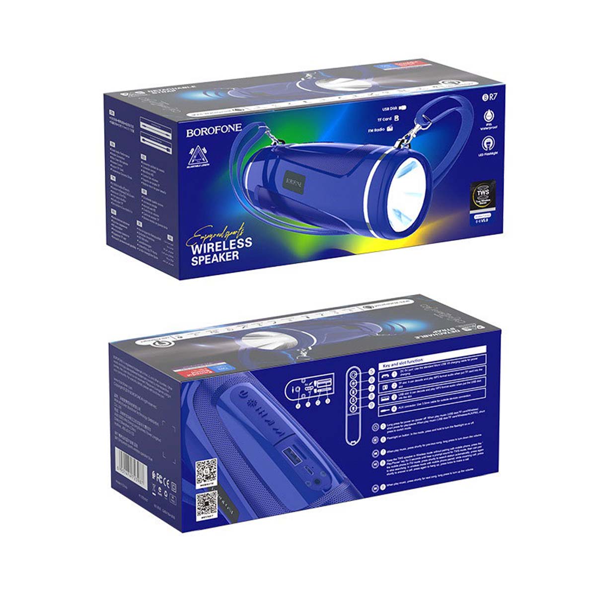 Портативная колонка с фонариком BOROFONE BR7 Empyreal sports, цвет синий (распродажа -50%)