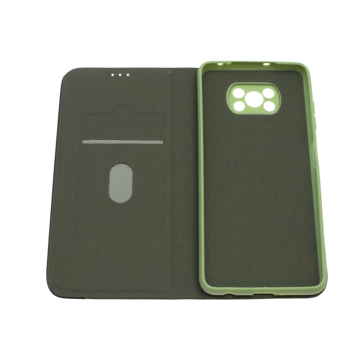 Чехол книжка MESH для XIAOMI POCO X3, POCO X3 Pro, текстиль, силикон, бархат, визитница, цвет зеленый