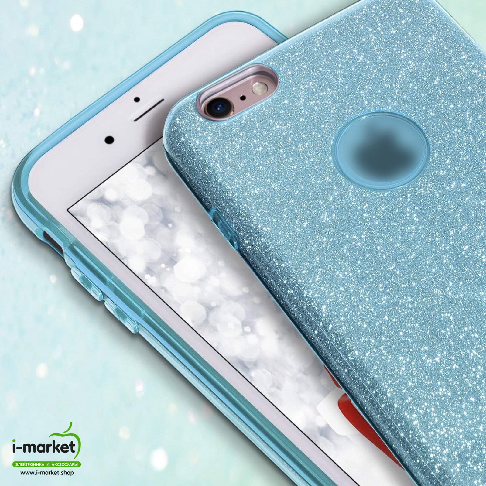 Чехол накладка Shine для APPLE iPhone 6 Plus, 6S Plus, силикон, блестки, цвет голубой
